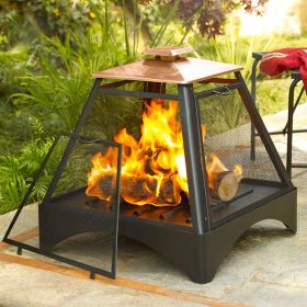 Outdoor Pagoda Pyramid Fire Pit Fireplace with Copper Roof