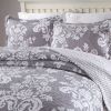Queen 3-Piece Cotton Quilt Bedspread Set with Grey White Floral Pattern