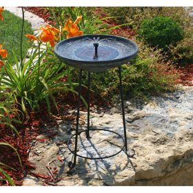 Matte Black Bowl Solar Fountain Bird Bath with Wrought Iron Stand