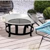 Round Outdoor Steel Wood Burning Fire Pit with Stand and Spark Screen