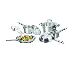 10-Piece Stainless Steel Dishwasher Safe Cookware Set with Glass Lids