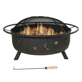 Heavy Duty Black Steel Fire Pit with Cooking Grill and Screen