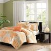Twin size 4-Piece Orange White Damask Print Comforter Set