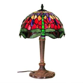 Tiffany Style Table Lamp with Dragonfly Design Colored Glass