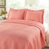 Twin Coral Pink Geometric 100% Cotton Reversible Quilt Bedspread Set