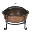 Hammered Copper 26-inch Fire Pit with Stand and Spark Screen