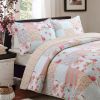 King size 3-Piece Cotton Patchwork Quilt Set with Pink Blue Floral Pattern