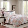 King size 3-Piece Cotton Patchwork Quilt Set with Pink Blue Floral Pattern