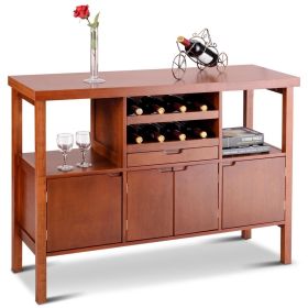 Modern Sideboard Buffet Cabinet with Wine Rack in Brown Wood Finish