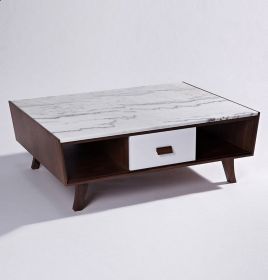 Vera Wood & Marble Coffee Table (Color: Wood)